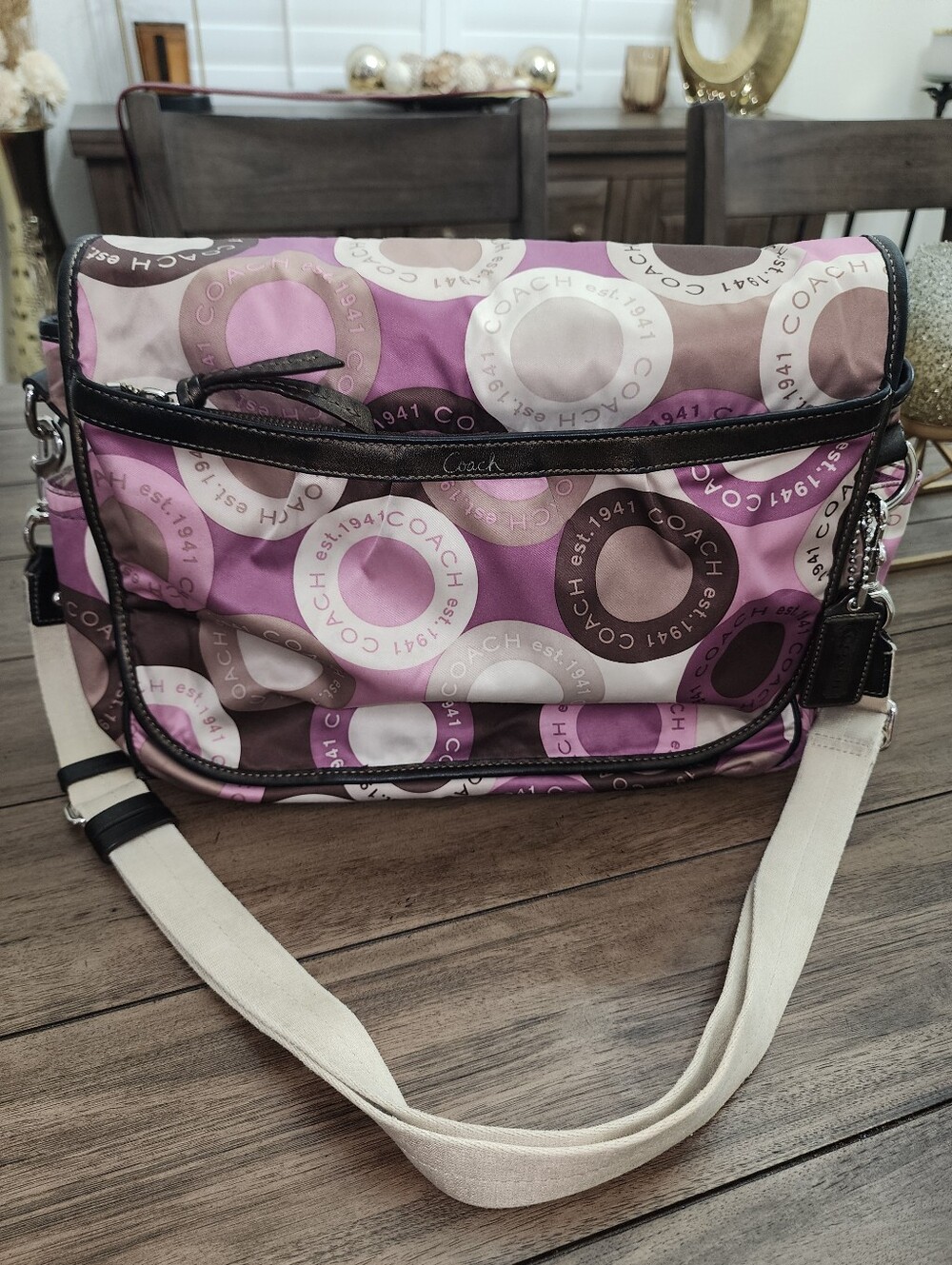 Coach Pink and Cream Signature Logo Crossbody Messenger/Diaper Bag